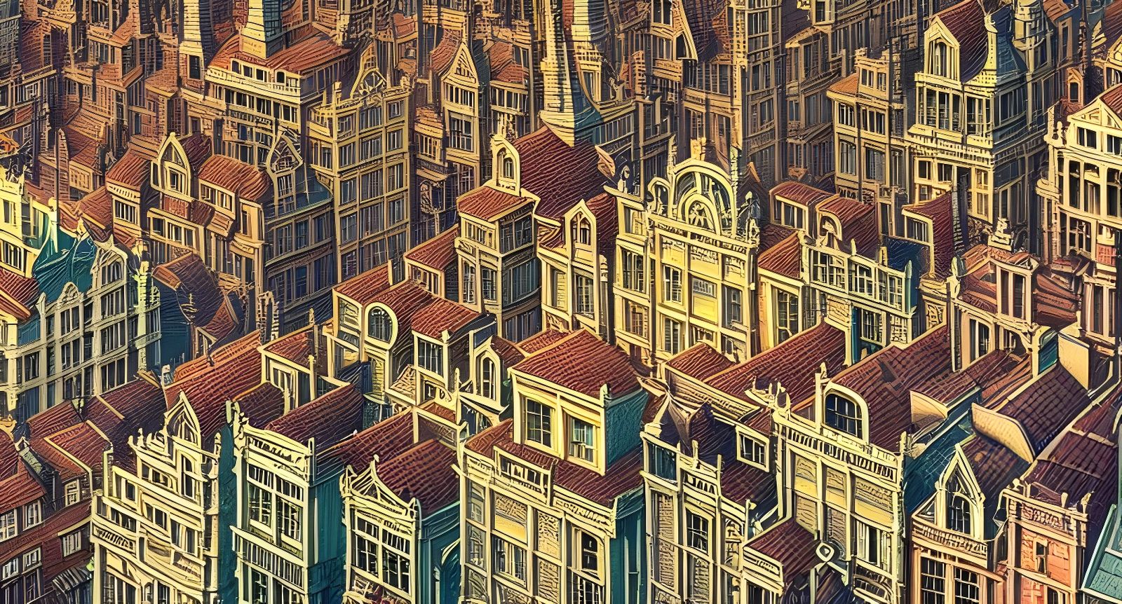 Dystopian Victorian Town in Top View, Hyperdetailed Illustra...