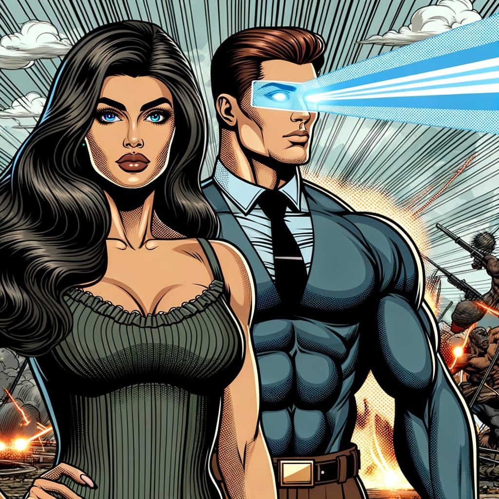 Comic Book Duo on an Epic Battlefield