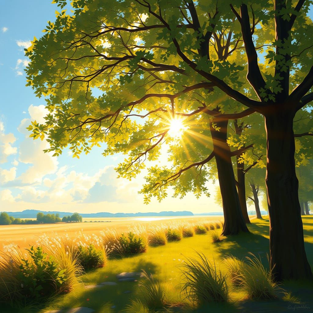 Peaceful Landscape in Vibrant Impressionistic Style