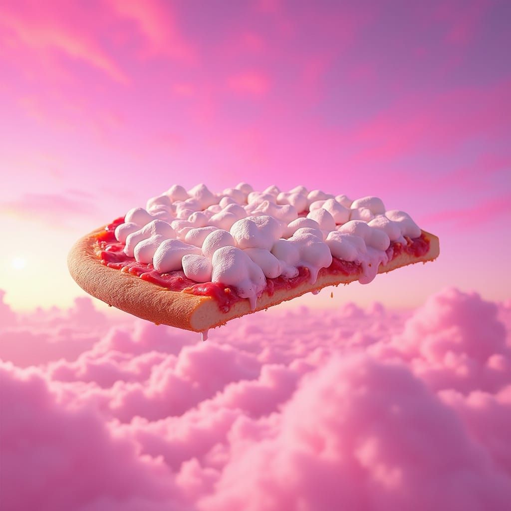 Cyberpunk Pizza Floating in Pink Sky