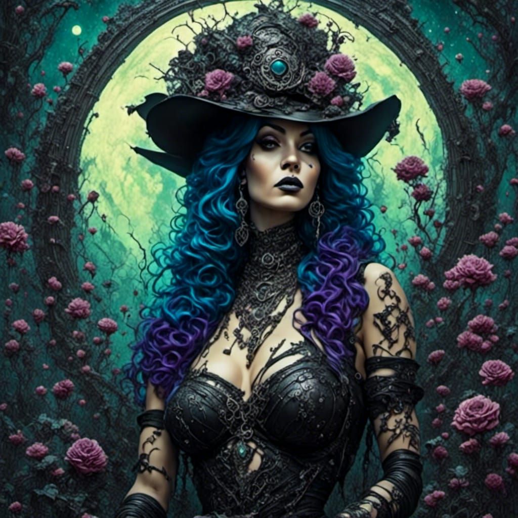 Gothic Pinup in Surreal Comic Style