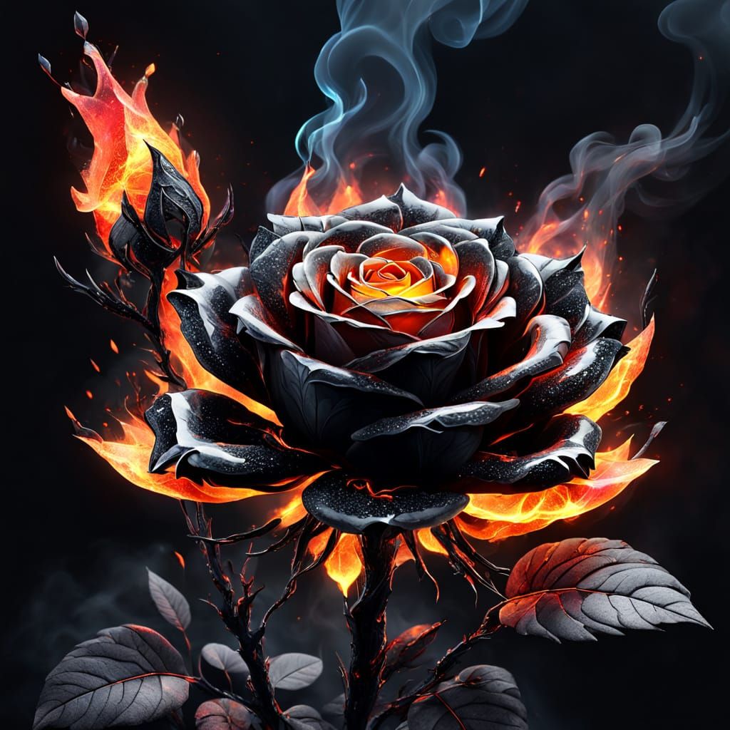 Molten Crystal Rose with Fire and Lava