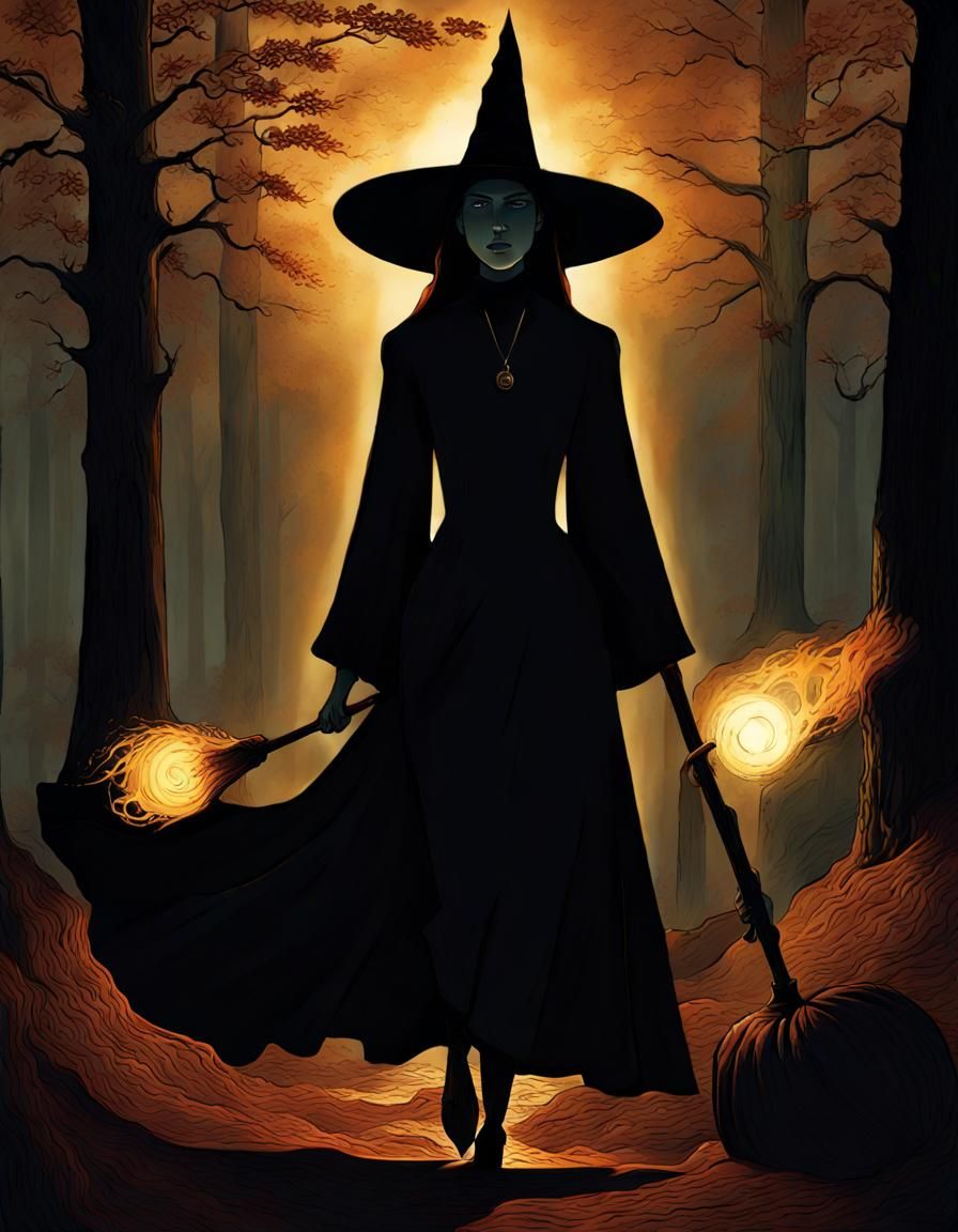 Mysterious Witch Shattering Light in Dramatic Shadows
