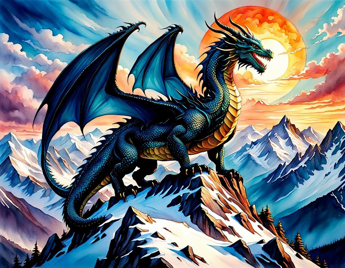 dragon atop a snowy mountain