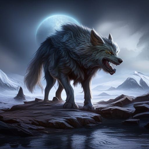 Detailed Shadow Wolf Matte Painting in Deep Color