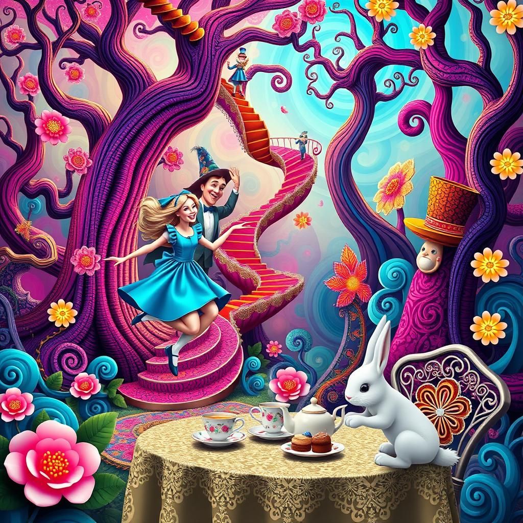 Alice and Mad Hatter in Psychedelic Wonderland