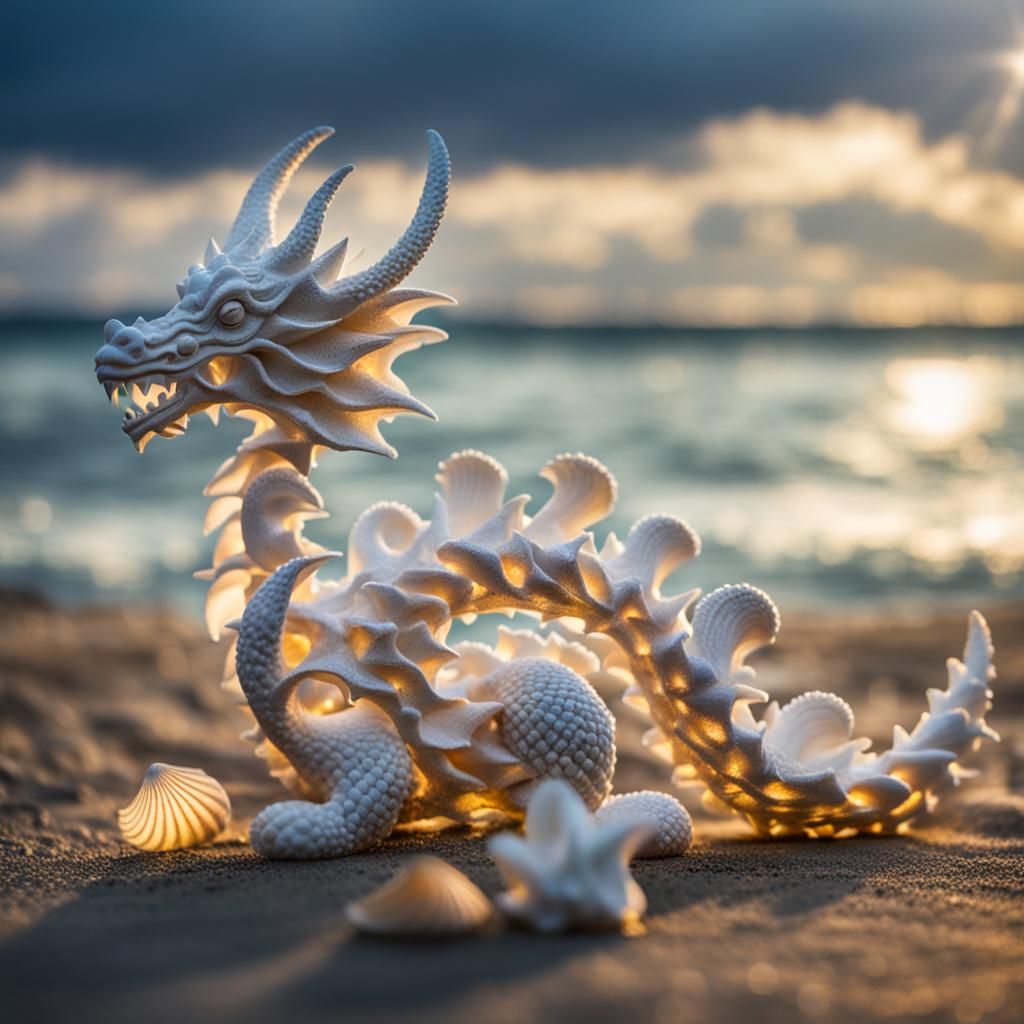 Seashell Dragon Illusion on a Bokeh Seashore