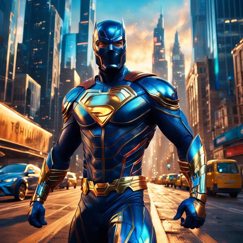 Glowing Roe Superhero in Vibrant Cityscape, Unreal Engine 5....