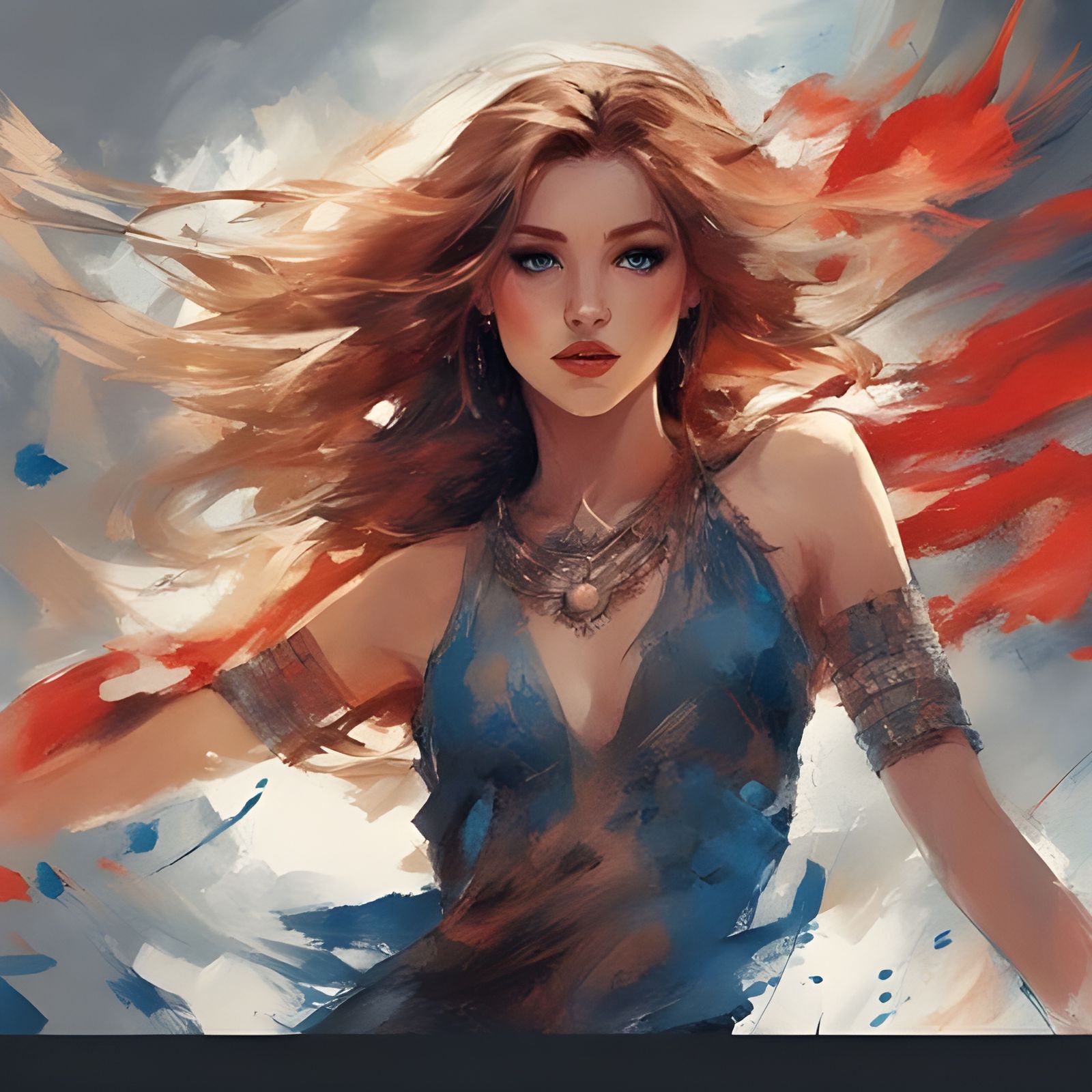 Beautiful Tatar Girl Dancing, Splash Art Portrait