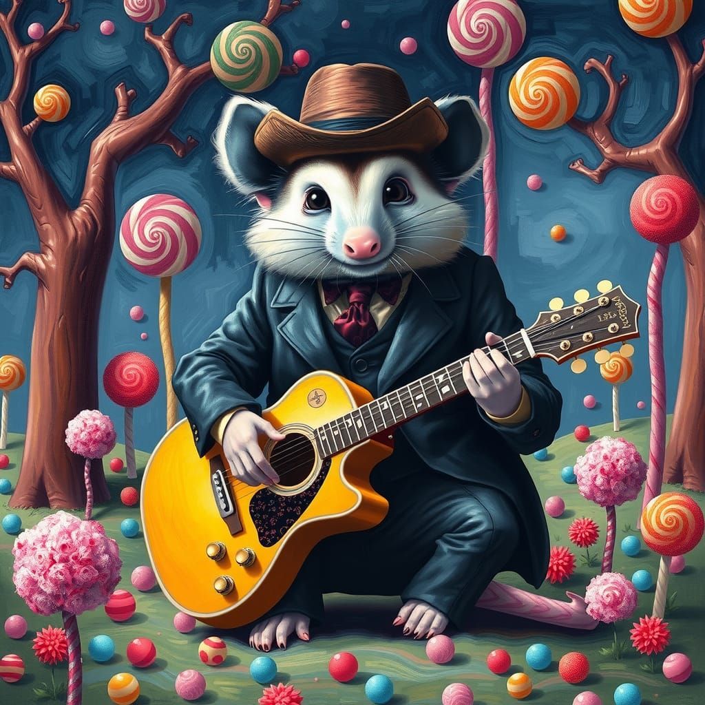 Johnny Cash Opossum in Candyland, Pop Surrealism