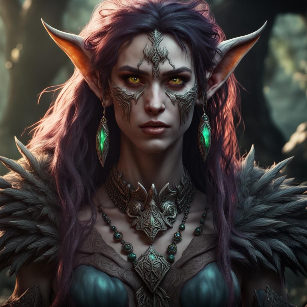 Evil Elf Druid in Detailed Matte Painting Style