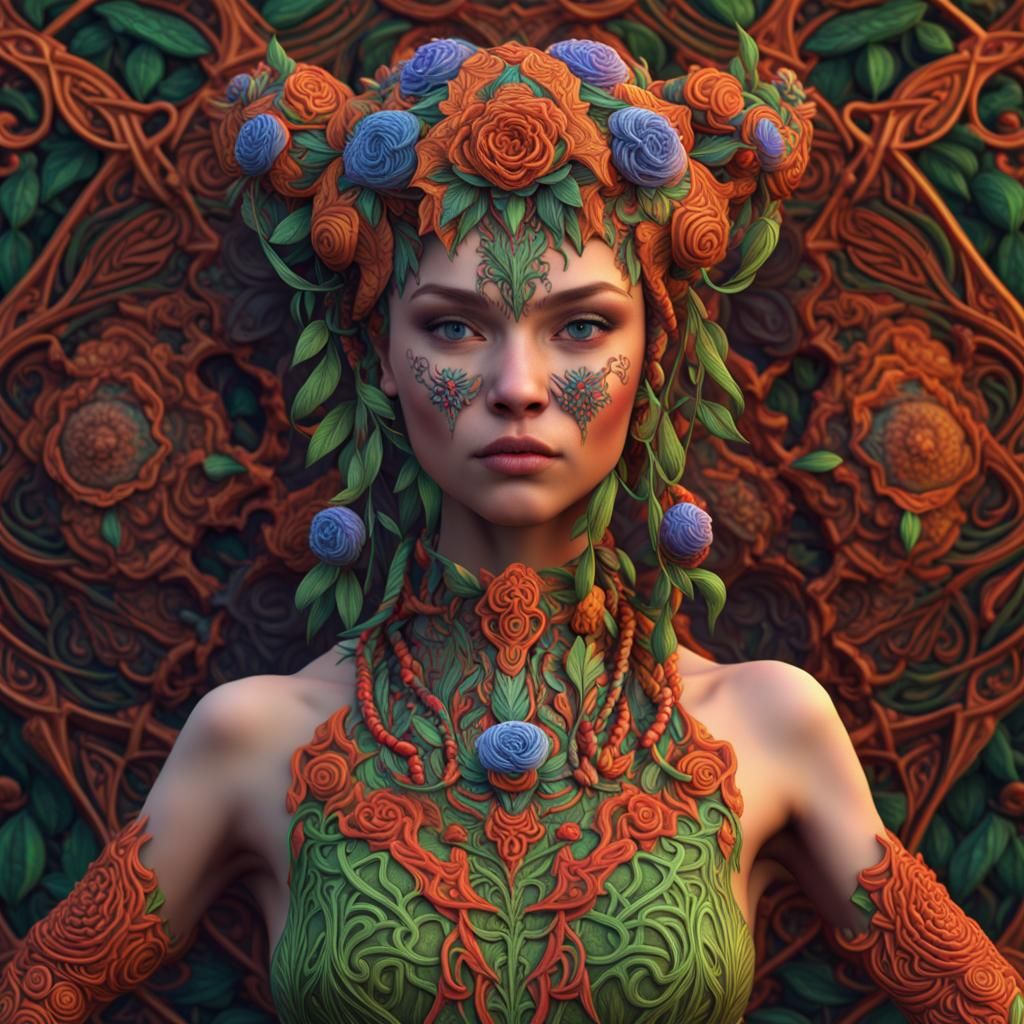 Celtic Plant Patterns with an Ugly Girl in Digital Art