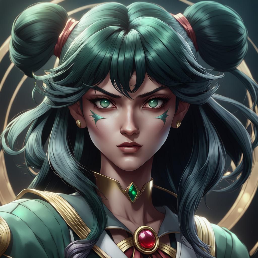 Demonic Sailor Pluto Portrait in Hyperdetailed Anime Style