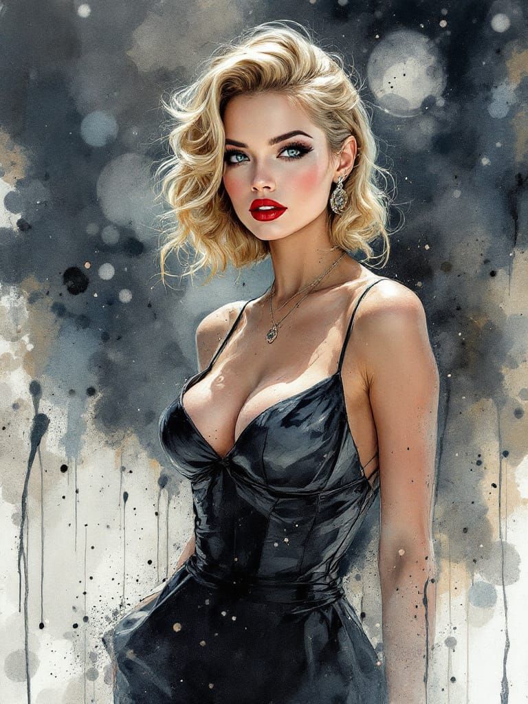 1950s Pin-Up Woman in Smoky Atmospheric Watercolor