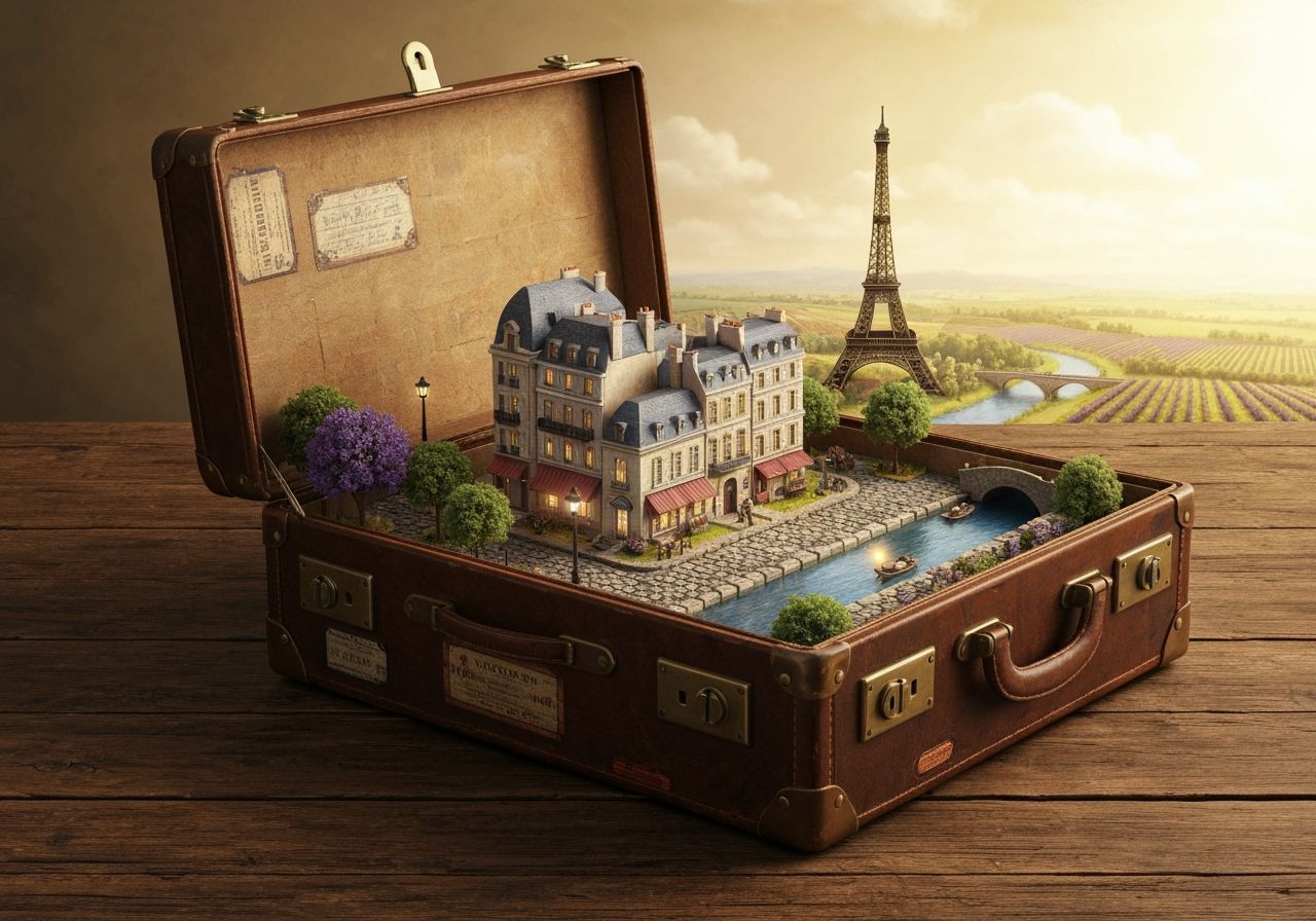 Miniature French Countryside in Vintage Suitcase