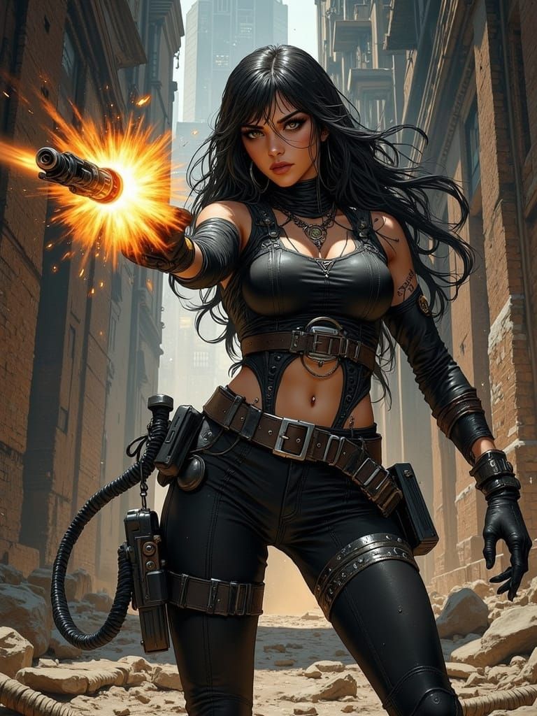 Gothic Warrior in Post-Apocalyptic Factory Fight