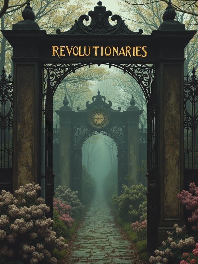 Eldritch Art Nouveau Graveyard with Lilacs