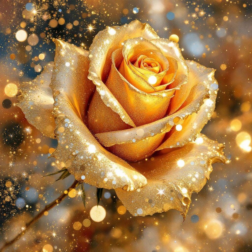 Dramatic Golden Rose Illustration in Mid-Century Style