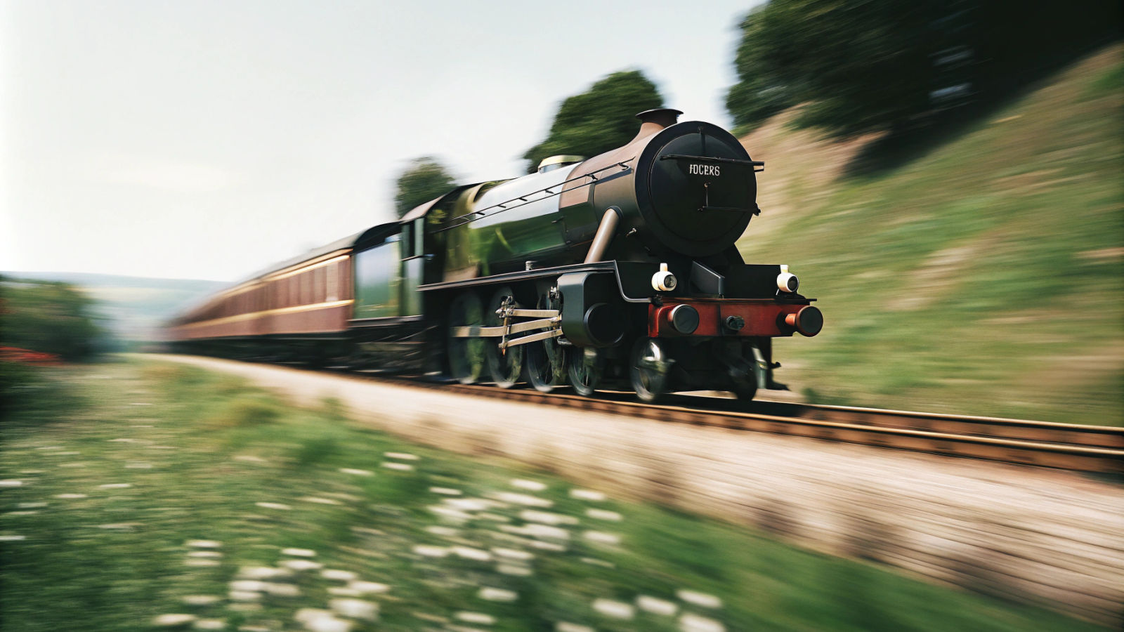 Steam Train Through Lush Countryside, Romantic Style