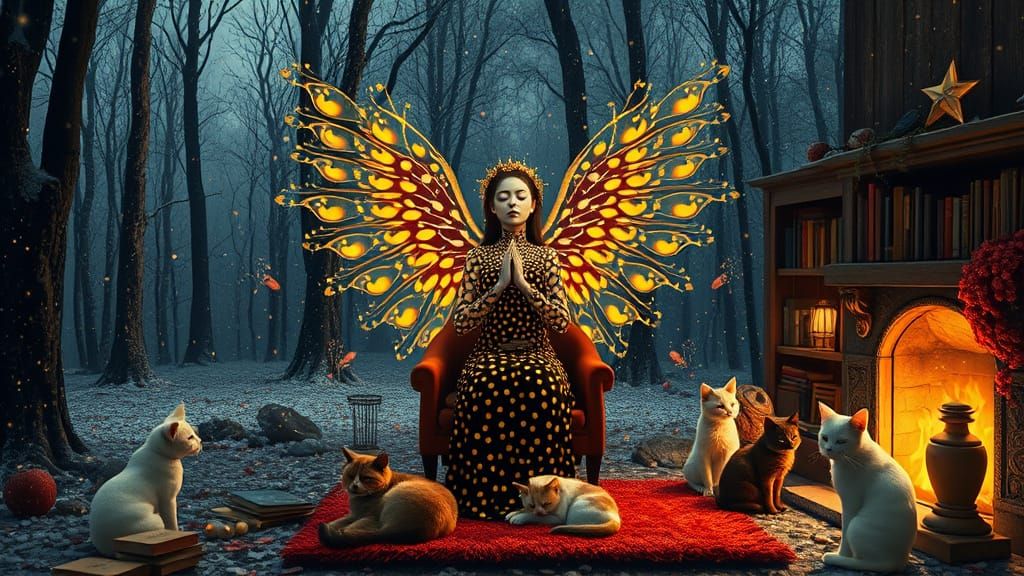 Ethereal Angel of Death in Dazzling Dots Landscape