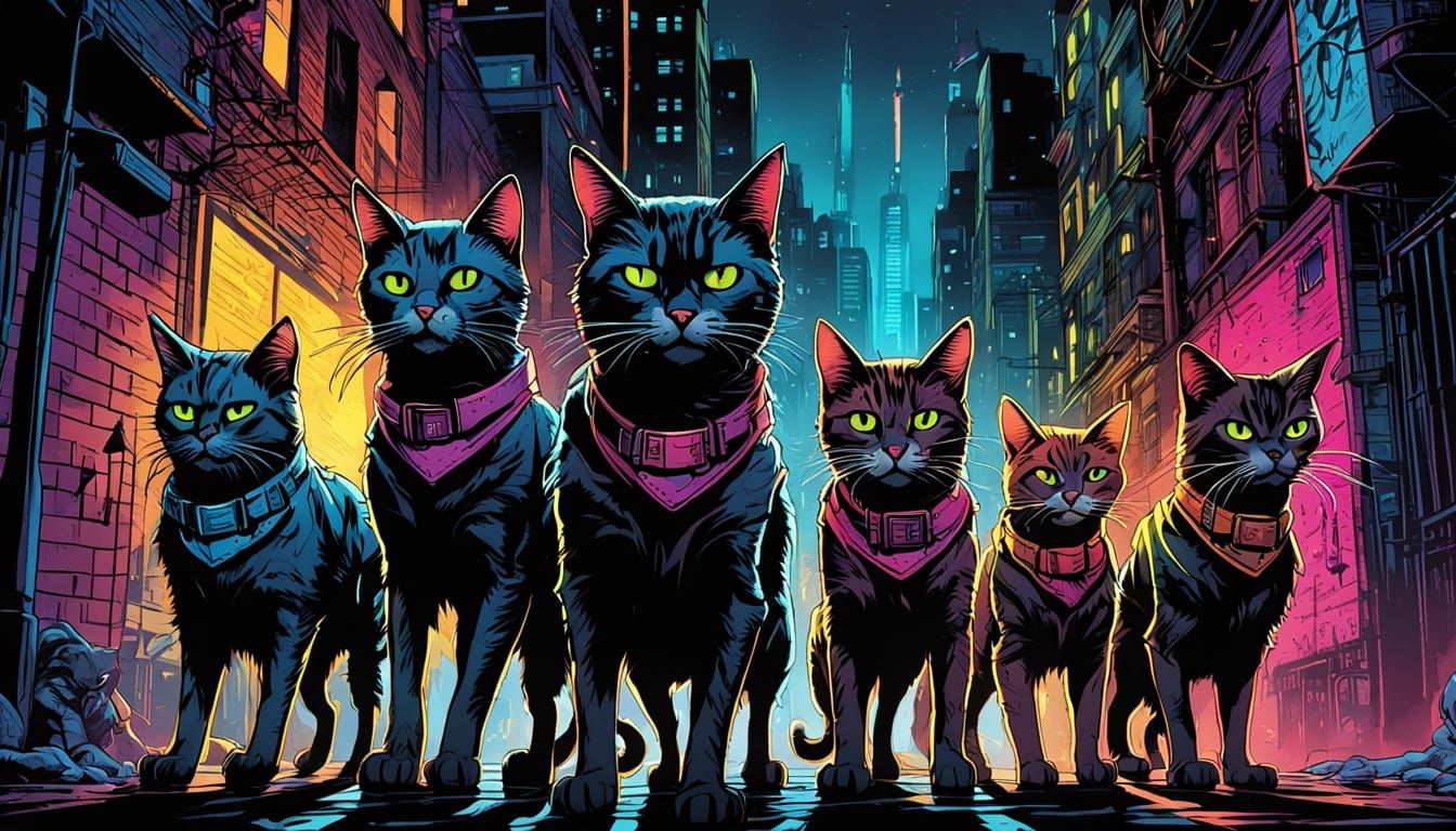 Wild Stray Cats Roam Gotham City in Gangstercore Style