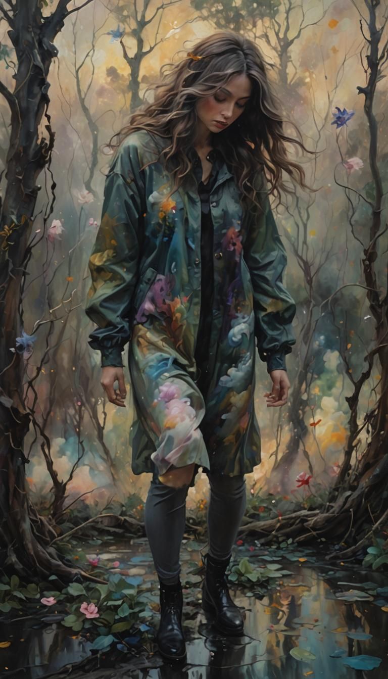 Dreamlike Woman in Surrealist Oil Painting