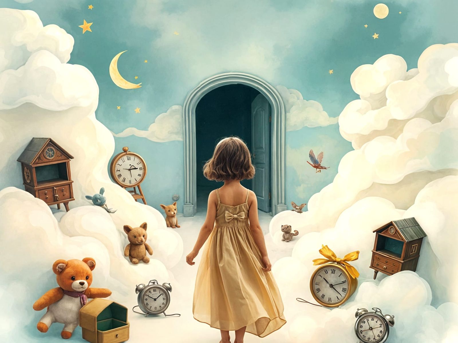 Ethereal Kidcore Nostalgia in Watercolor Painting