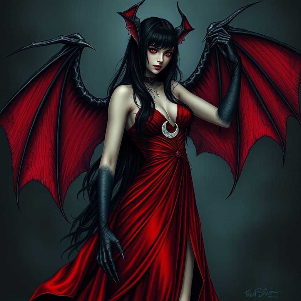Ethereal Vampire Woman Unveils Dark, Winged Beauty
