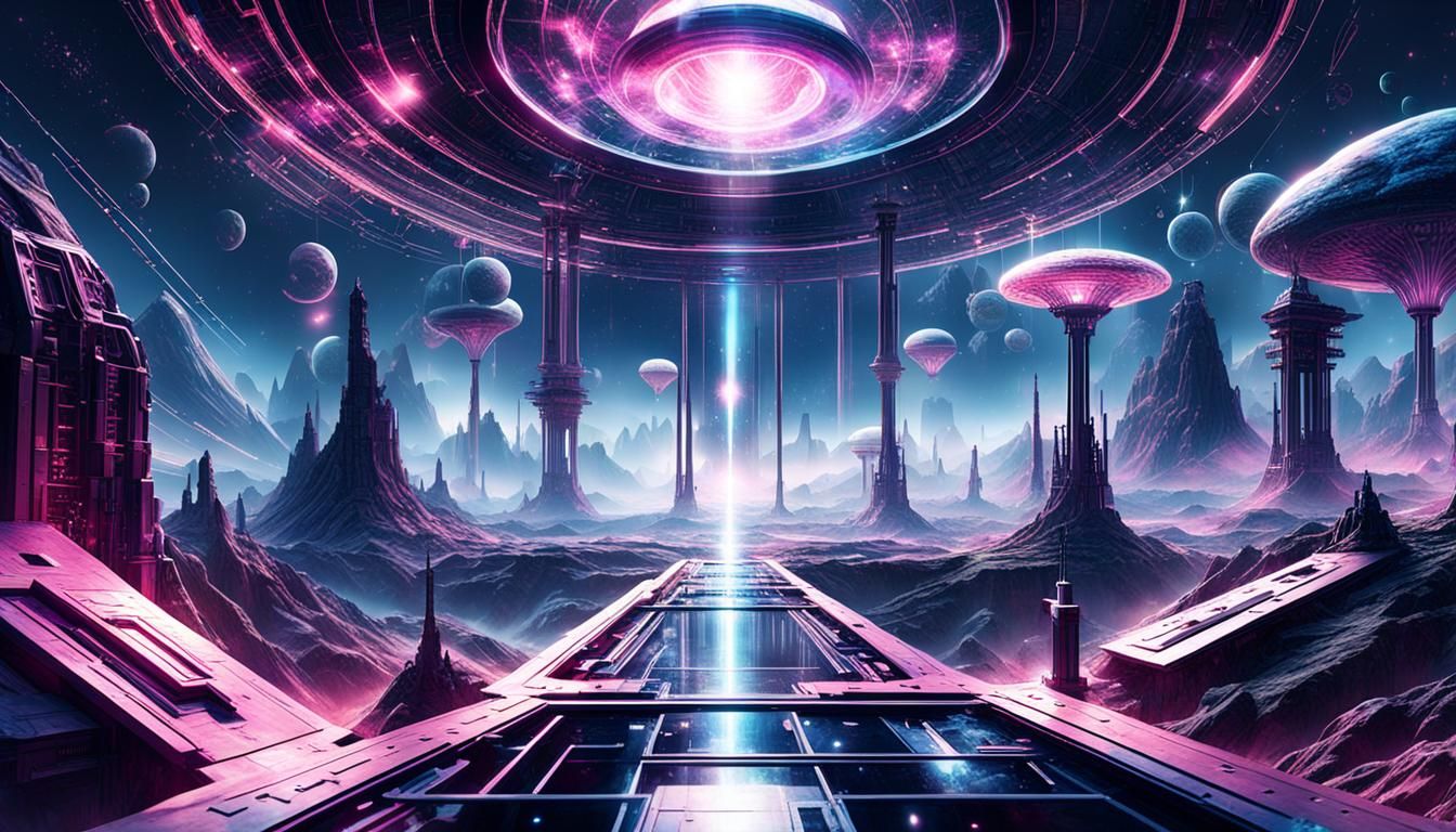 Futuristic Alien Civilization in Dark Ethereal Landscape