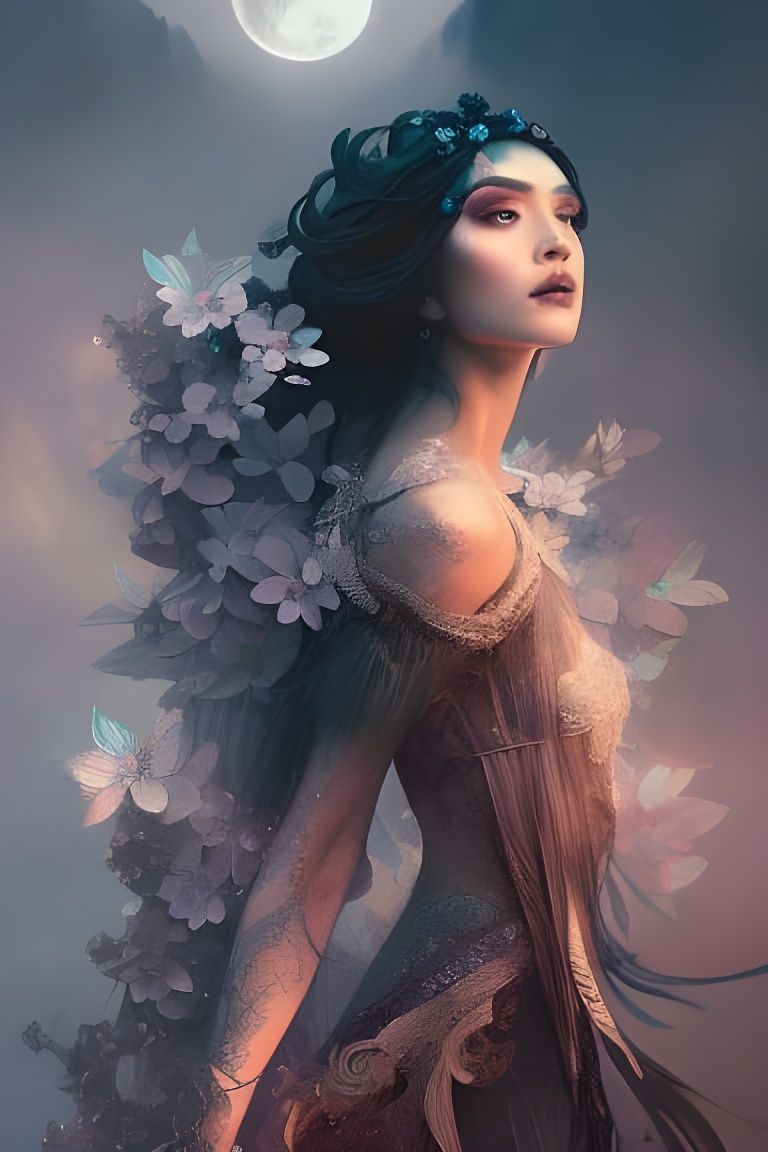 Enchantress Goddess Portrait in Dual Color Scheme