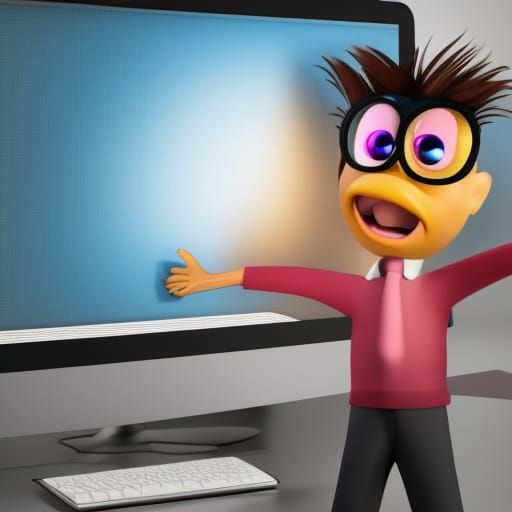 Man with Glasses at Computer in Disney Pixar Style