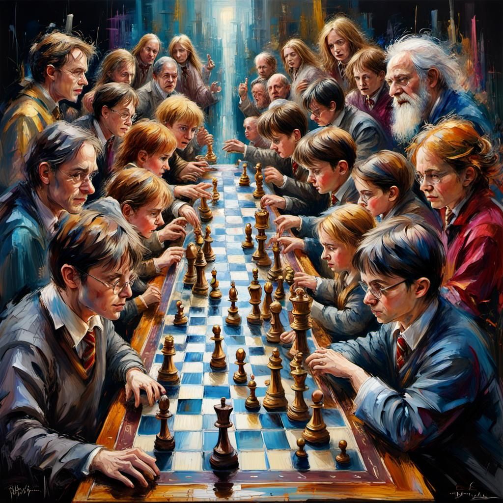 Epic Harry Potter Chess Game in Tachisme Style