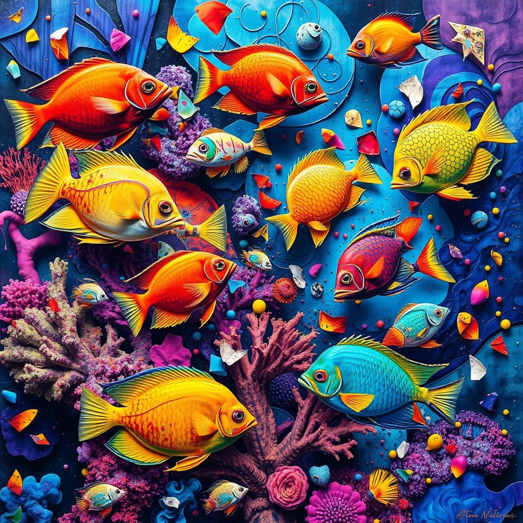 Psychedelic Fish in Auto-Destructive Art Style