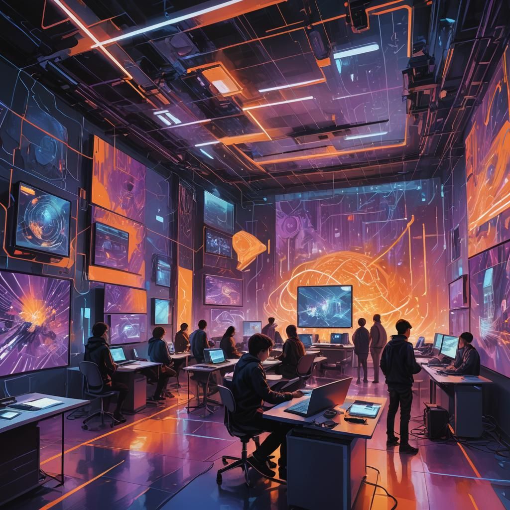 AI Classroom of the Future in Cyberpunk Style