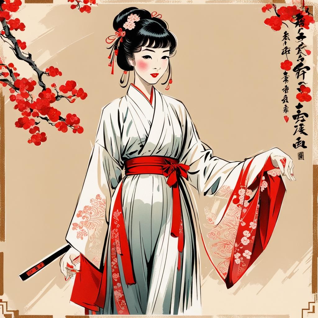Retro Valentine: Chinese Girl in Kimono
