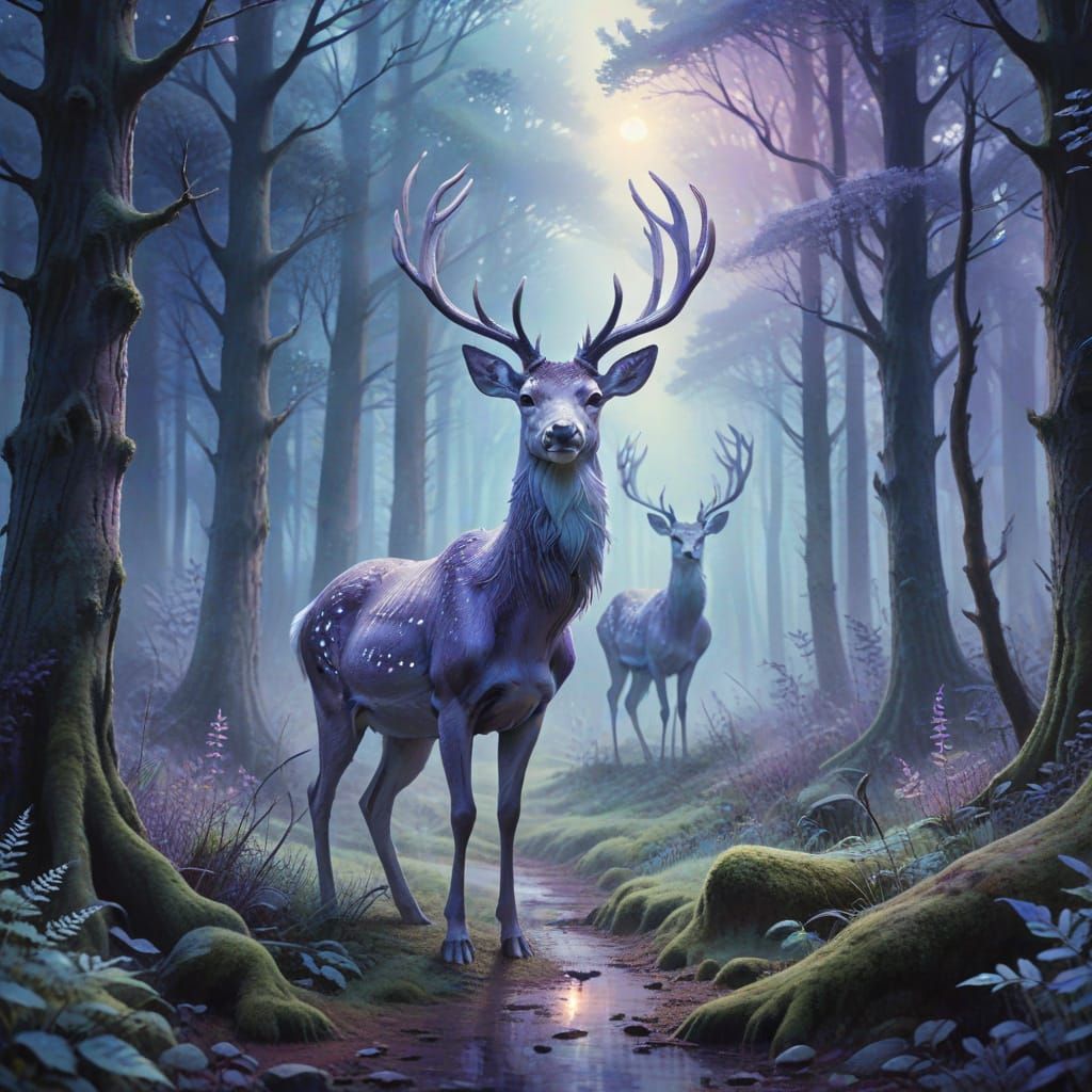 Enchanted Forest: Ghostly Deer in Dreamy Watercolor