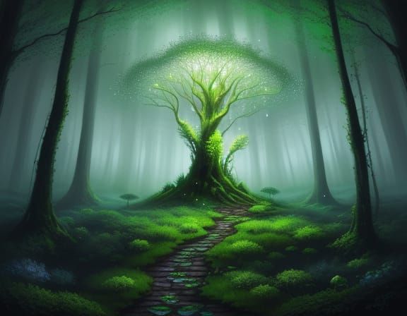 Ethereal Fantasy Flower Blooms in Moonlit Forest