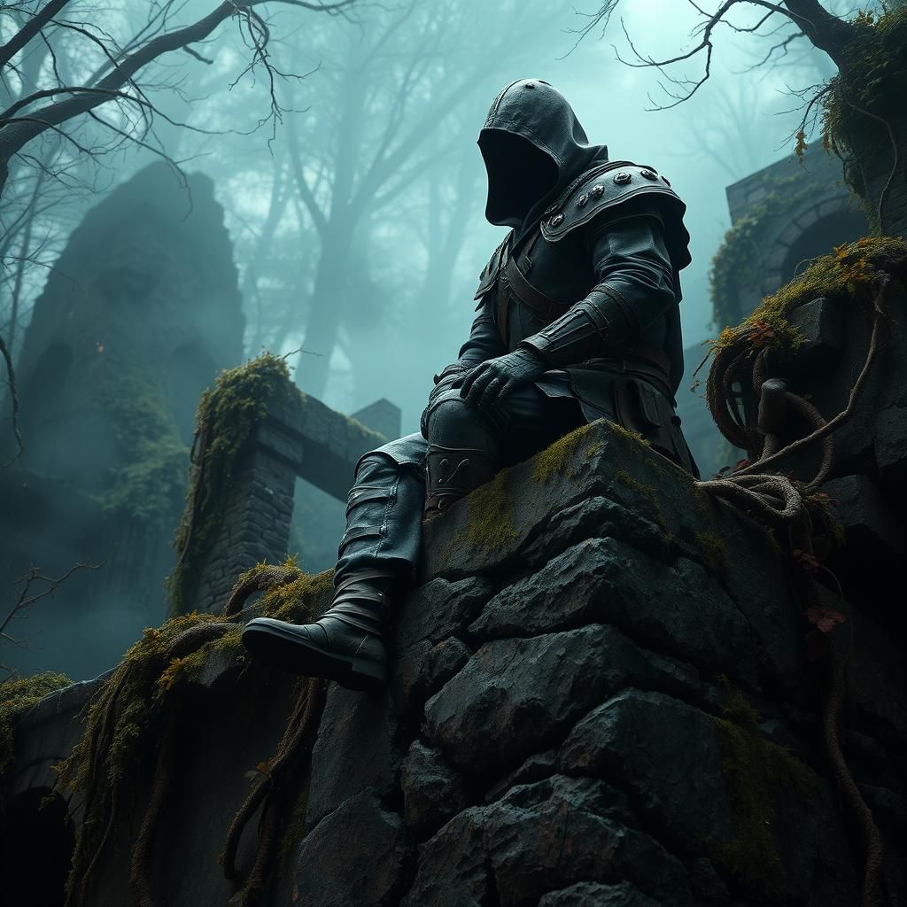 Mystical Forest Warrior in Dreamlike Matte Painting Style