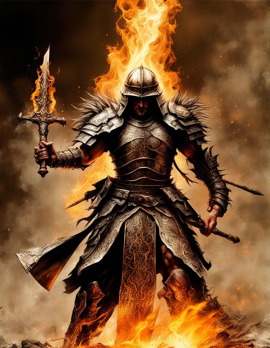 Abstract Fire Warrior in Vibrant Graffiti Style