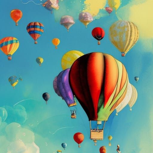 Astronaut in Hot Air Balloon as Oil Painting