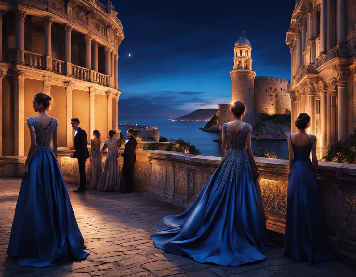 Glamorous Rooftop Party at Ancient Fortress in Deep Blue Hou...