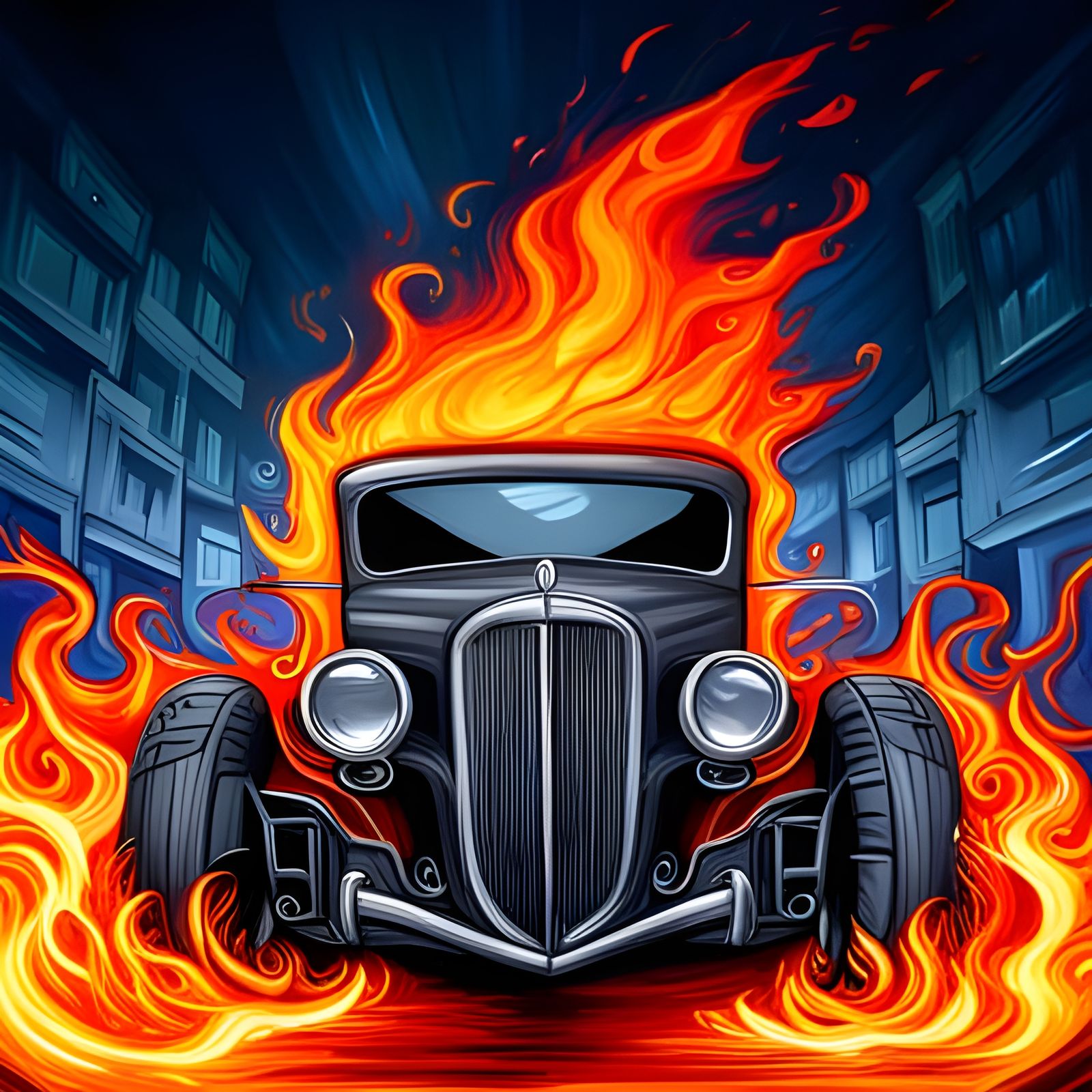 Ghost Rider Car in Flames: Graffiti Art Style