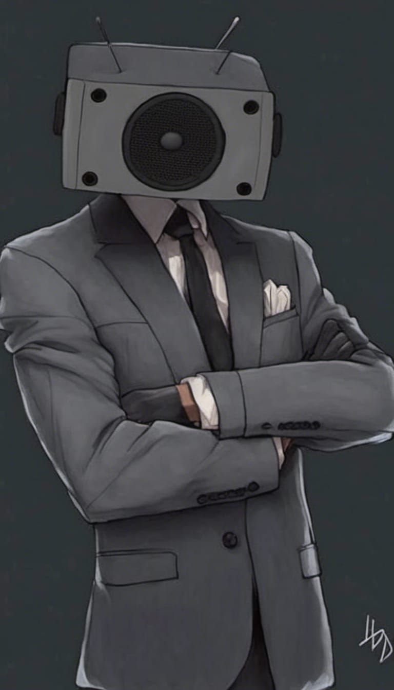 Skibidi Speakerman: Radio Head in Grey Tuxedo