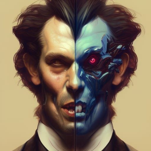 Jekyll and Hyde Reflected: Hyperdetailed Digital Portrait
