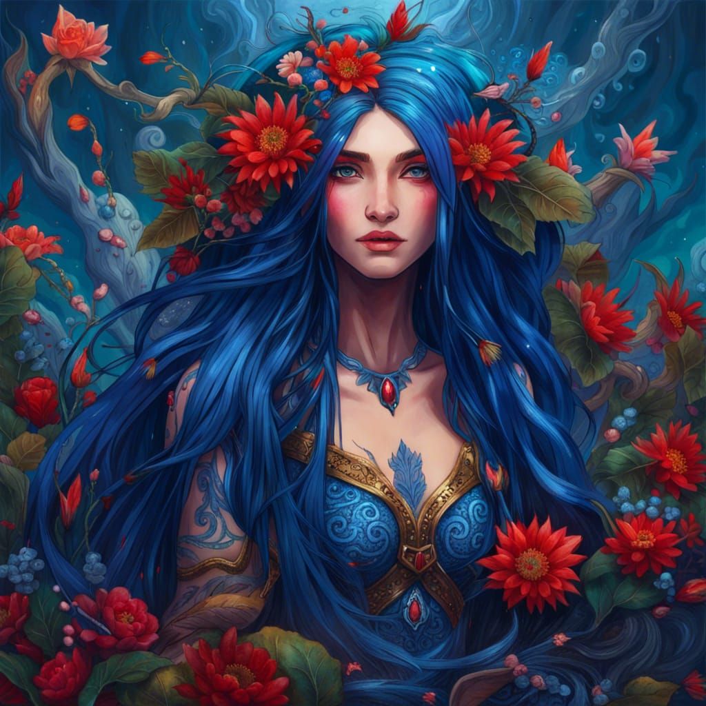 Water Elf Mage Portrait in Maximalist Fantasy Art