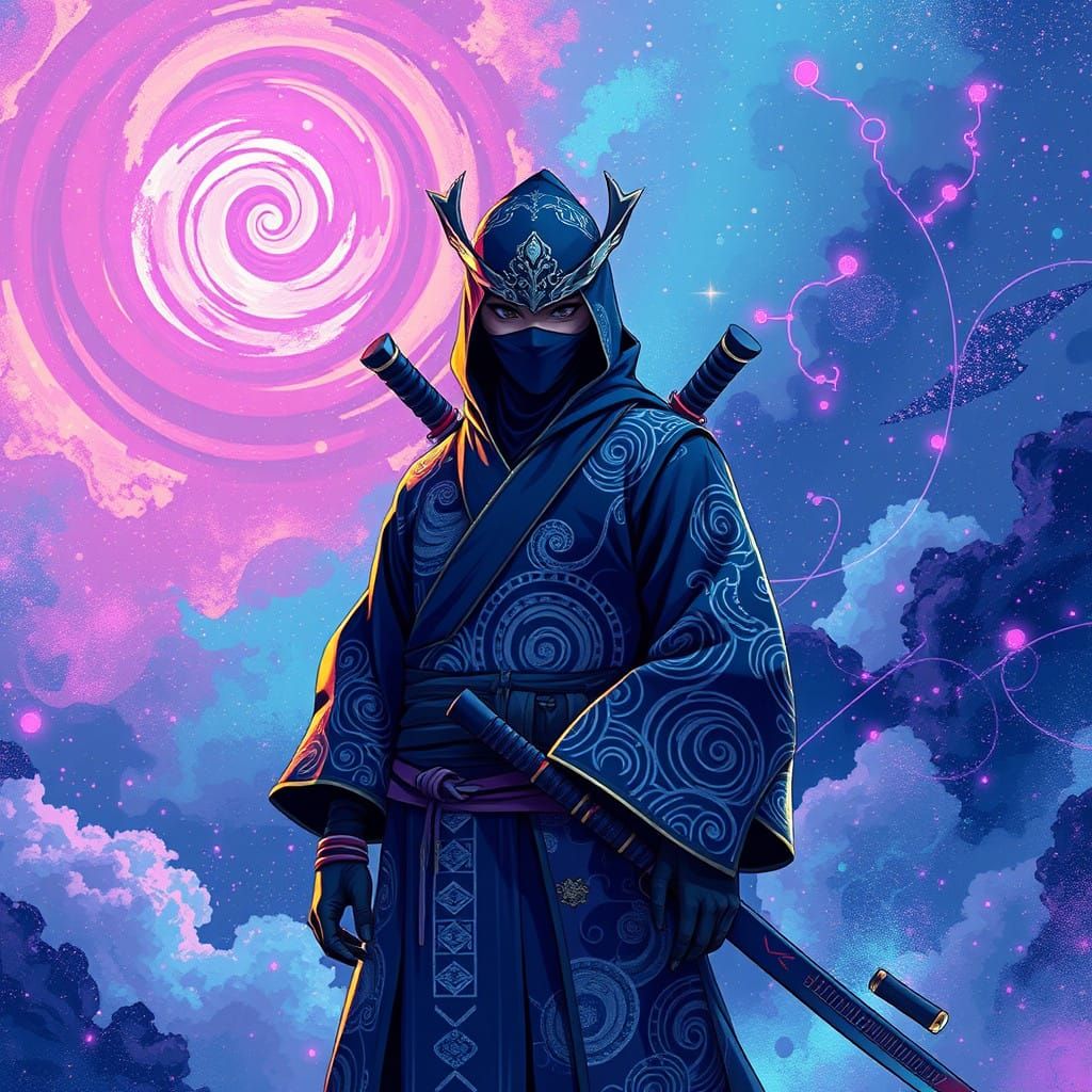 Cosmic Ninja Portrait in 32-bit Retro Pixel Art Style