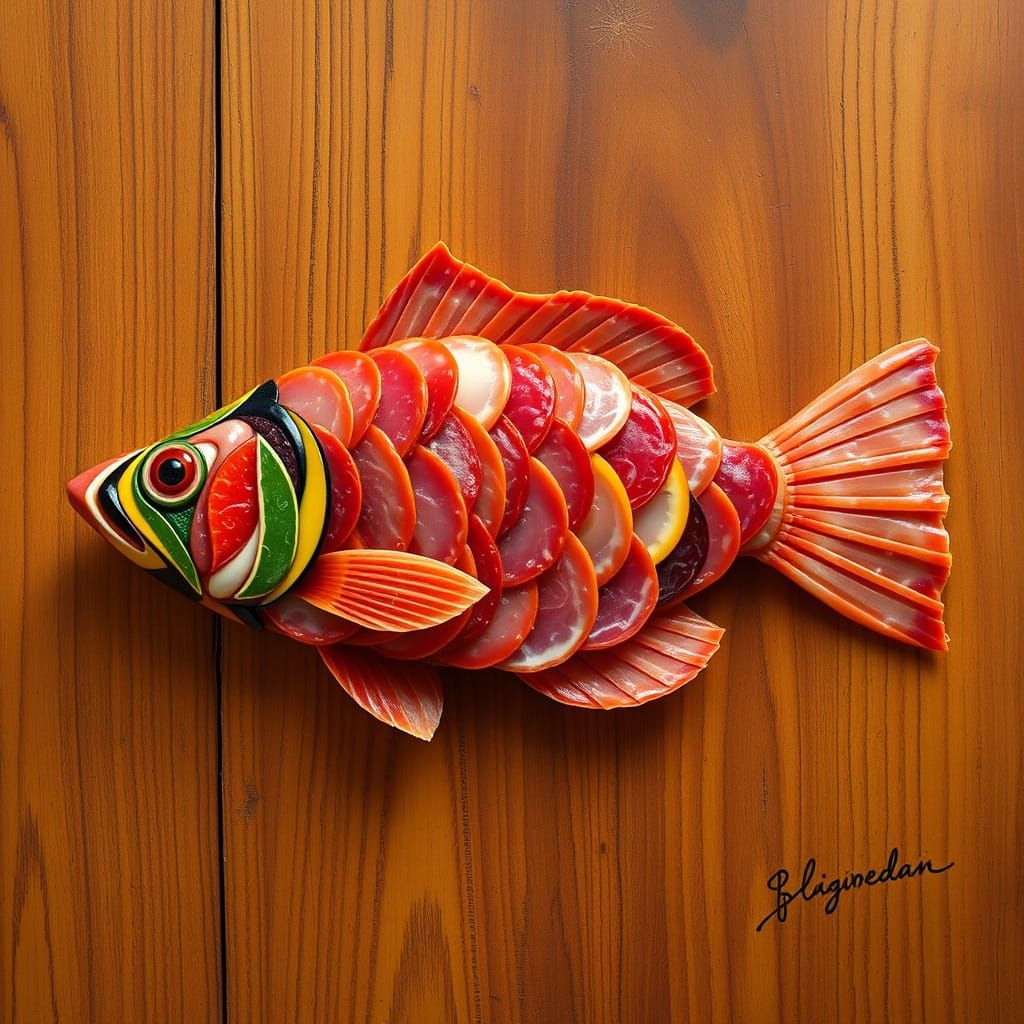Hungarian Salami Fish in Folk Art Style