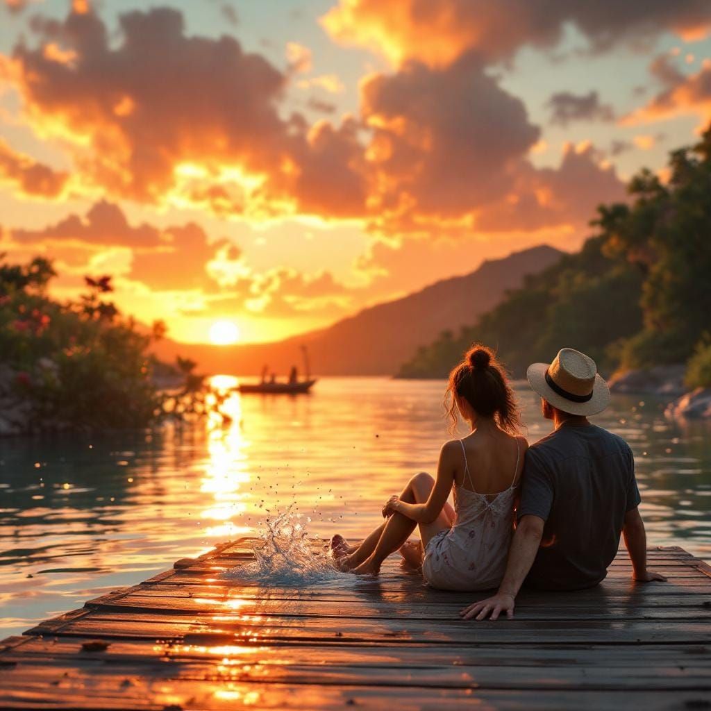 Couple at Sunset: Hyperrealistic Digital Art