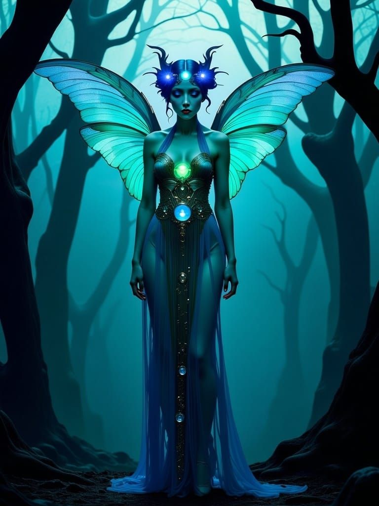 Otherworldly Being in Mist-Shrouded Forest