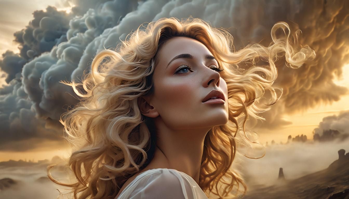 Surreal Mother Whispering in Dreamlike Landscape